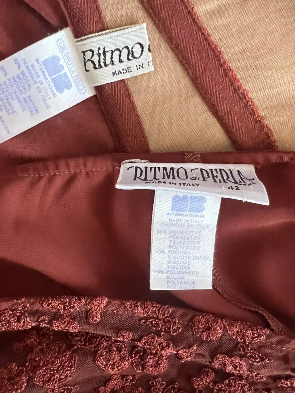 Ritmo di Perla Italy 2PC Set Brown Lace Corset Mini Skirt Size 42 Vintage - Picture 10 of 12